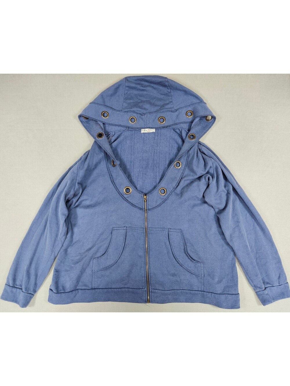 Vintage Suzie Blue Grommet Zip Up Hoodie Sweatshirt